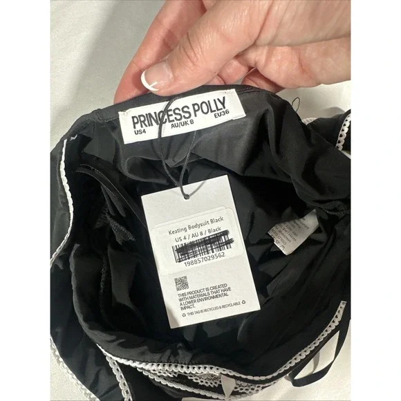 NWD $49‎ Princess Polly [ 4 US ] Square Neck Lace Keating Bodysuit Black #6996 - Picture 13 of 13